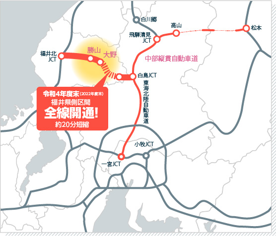 令和4年度末（2022年度末）福井県側区間全線開通！ 約20分短縮